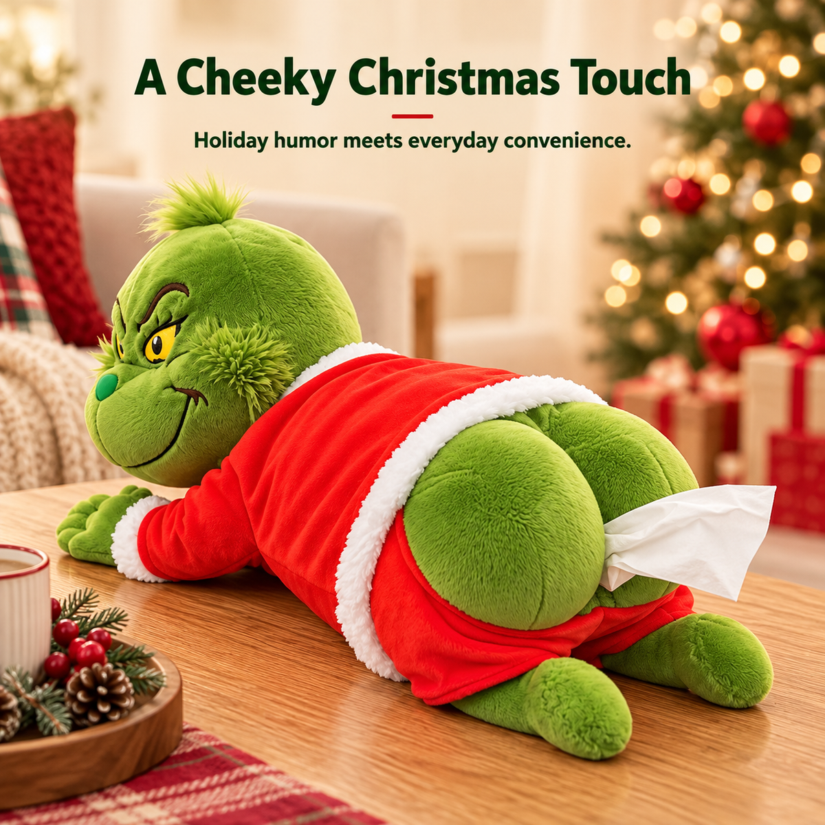 Grinch Plush Tissue Box Cover – Christmas Novelty Holder – image 5