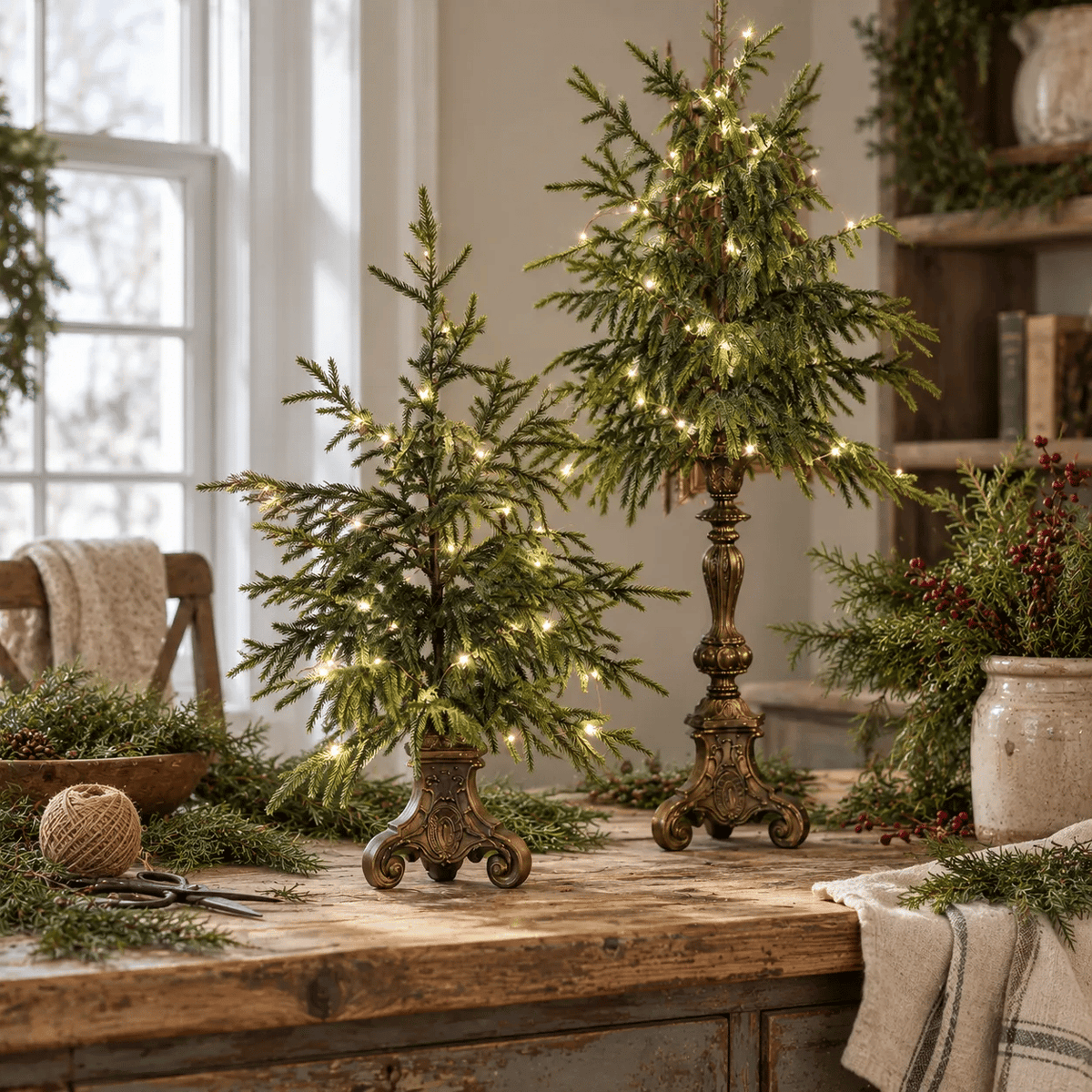 Vintage Lighted Norfolk Pine Trees