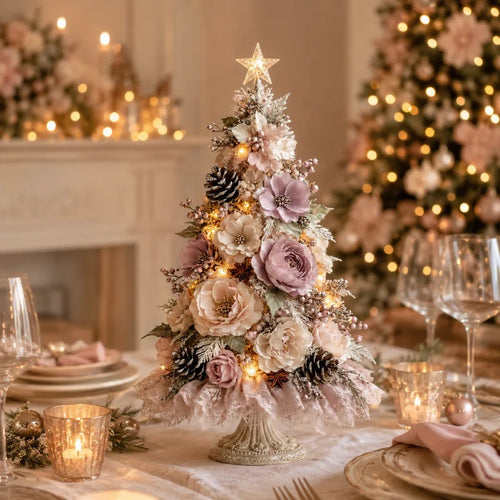 🔥Christmas Hot Sale🏆-🌸Blush Bloom Pre-Lit Floral Christmas Tree