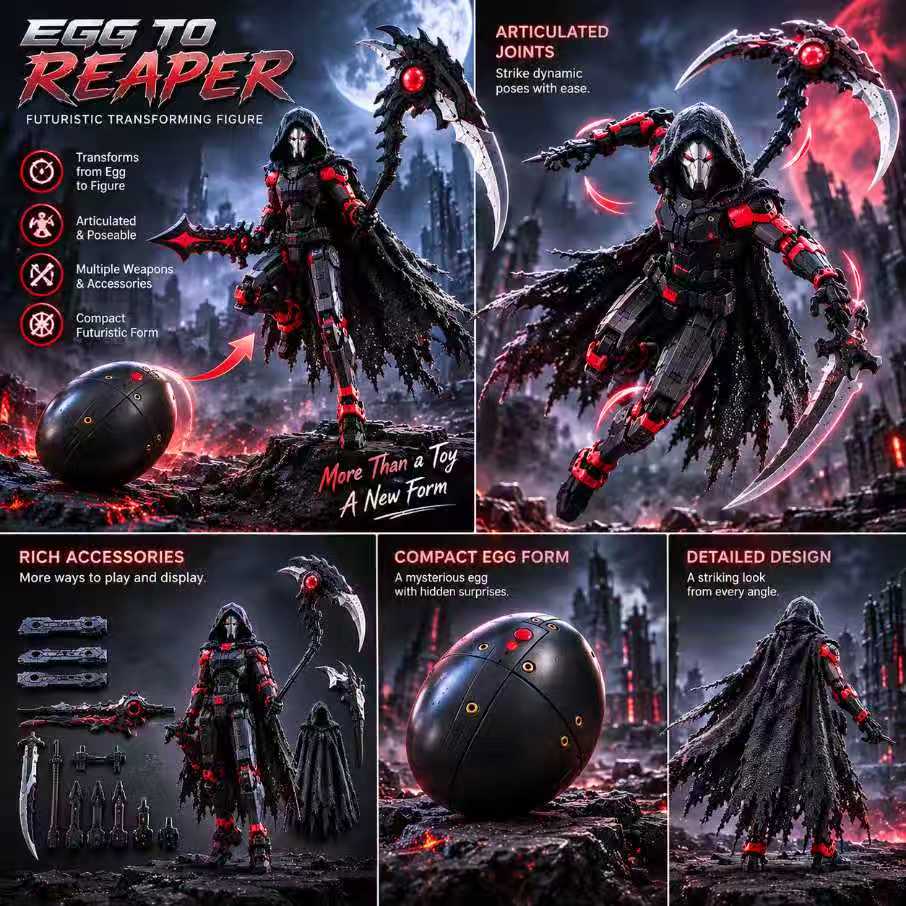 Reaper Transforming Egg – Black Mechanical Warrior – view 2