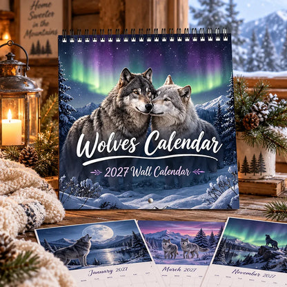 Wolves Calendar 2027 – Northern Lights Wall Calendar