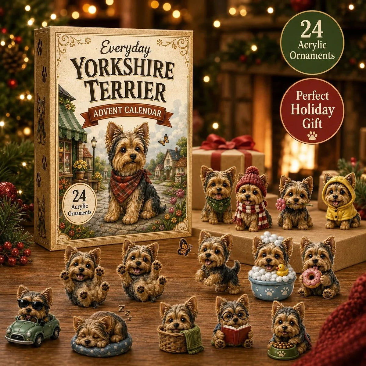 💥LAST DAY 49% OFF -✨Yorkshire Terrier 2D Advent Calendar – 24 Unique Yorkie Acrylic Ornaments & Daily Christmas Surprises