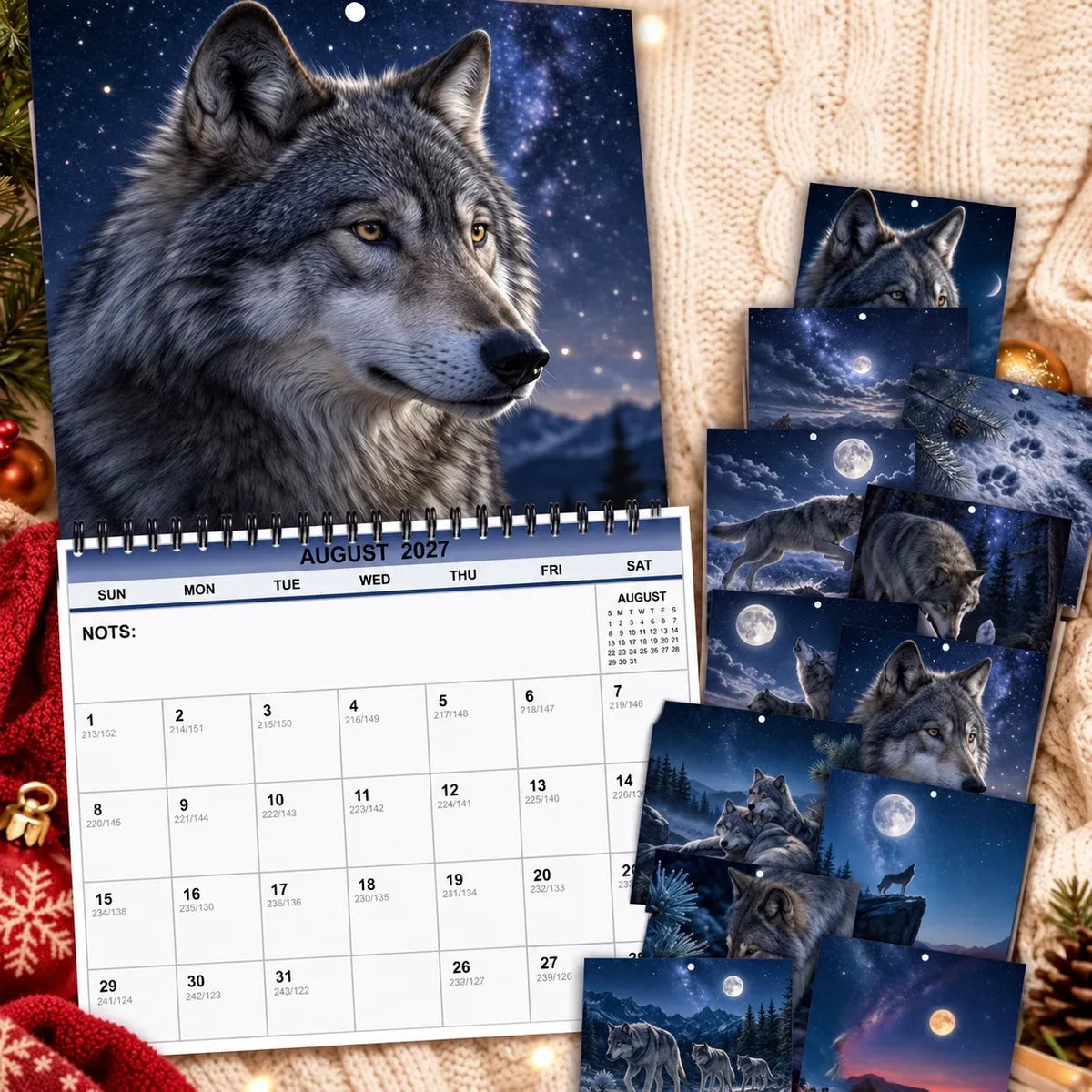 Wolves Calendar 2027 – Northern Lights Wall Calendar