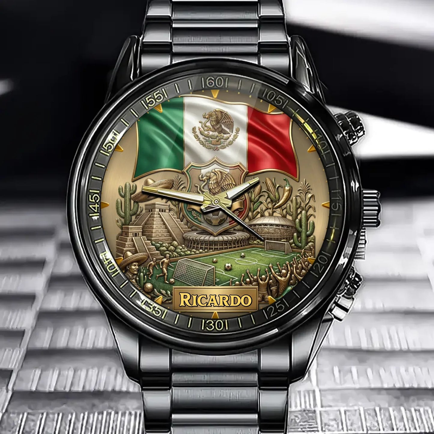 Personalized Mexico Soccer 2026 Custom Name Watch — Mexican Flag Eagle Patriotic Commemorative Timepiece