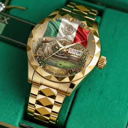 Personalized Mexico Soccer 2026 Custom Name Watch — Mexican Flag Eagle Patriotic Commemorative Timepiece