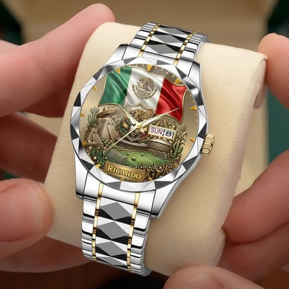 Personalized Mexico Soccer 2026 Custom Name Watch — Mexican Flag Eagle Patriotic Commemorative Timepiece