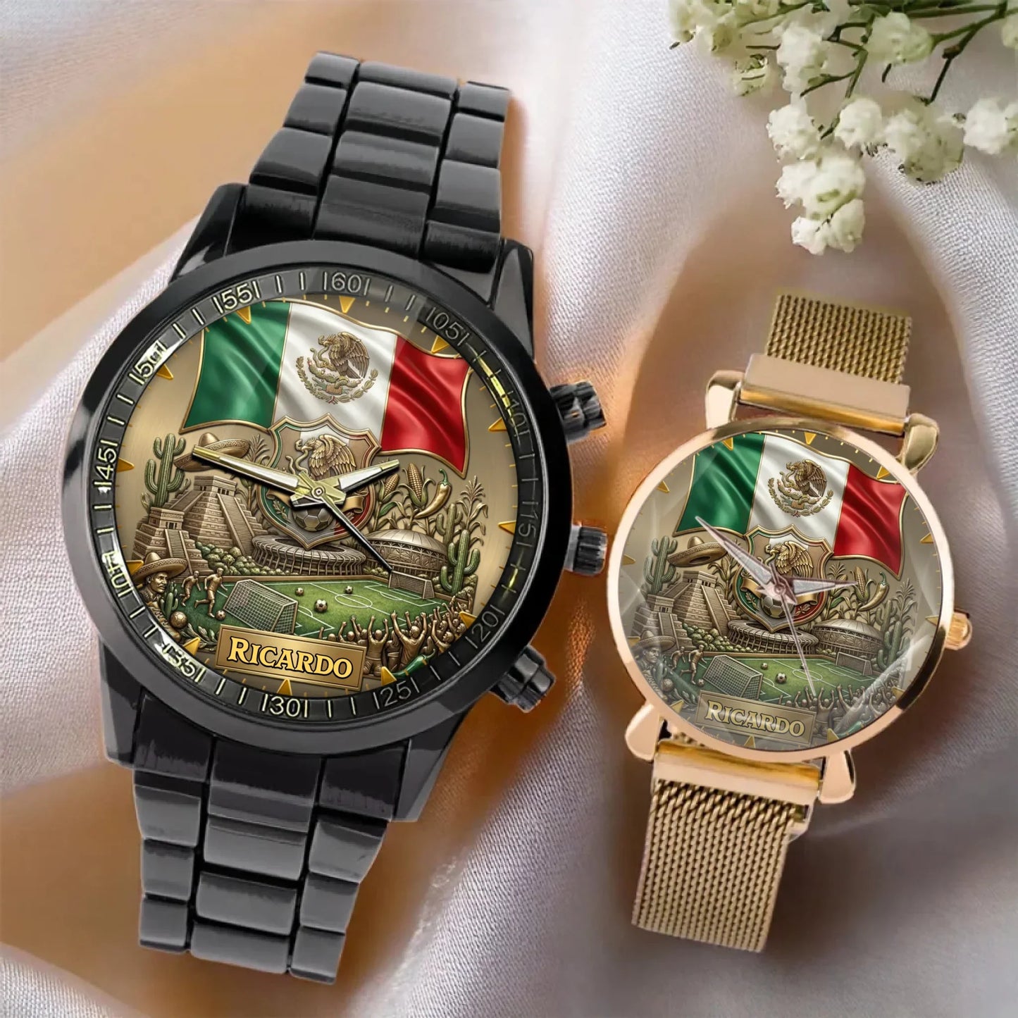 Personalized Mexico Soccer 2026 Custom Name Watch — Mexican Flag Eagle Patriotic Commemorative Timepiece