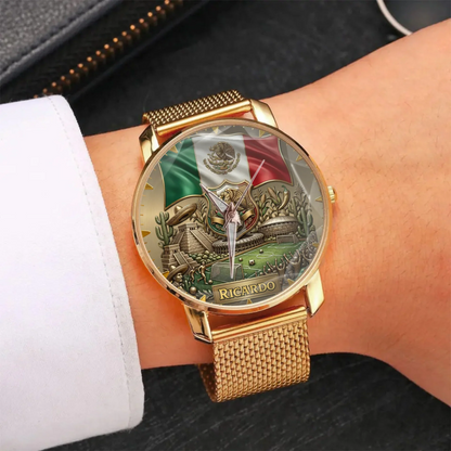 Personalized Mexico Soccer 2026 Custom Name Watch — Mexican Flag Eagle Patriotic Commemorative Timepiece