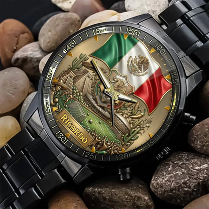 Personalized Mexico Soccer 2026 Custom Name Watch — Mexican Flag Eagle Patriotic Commemorative Timepiece