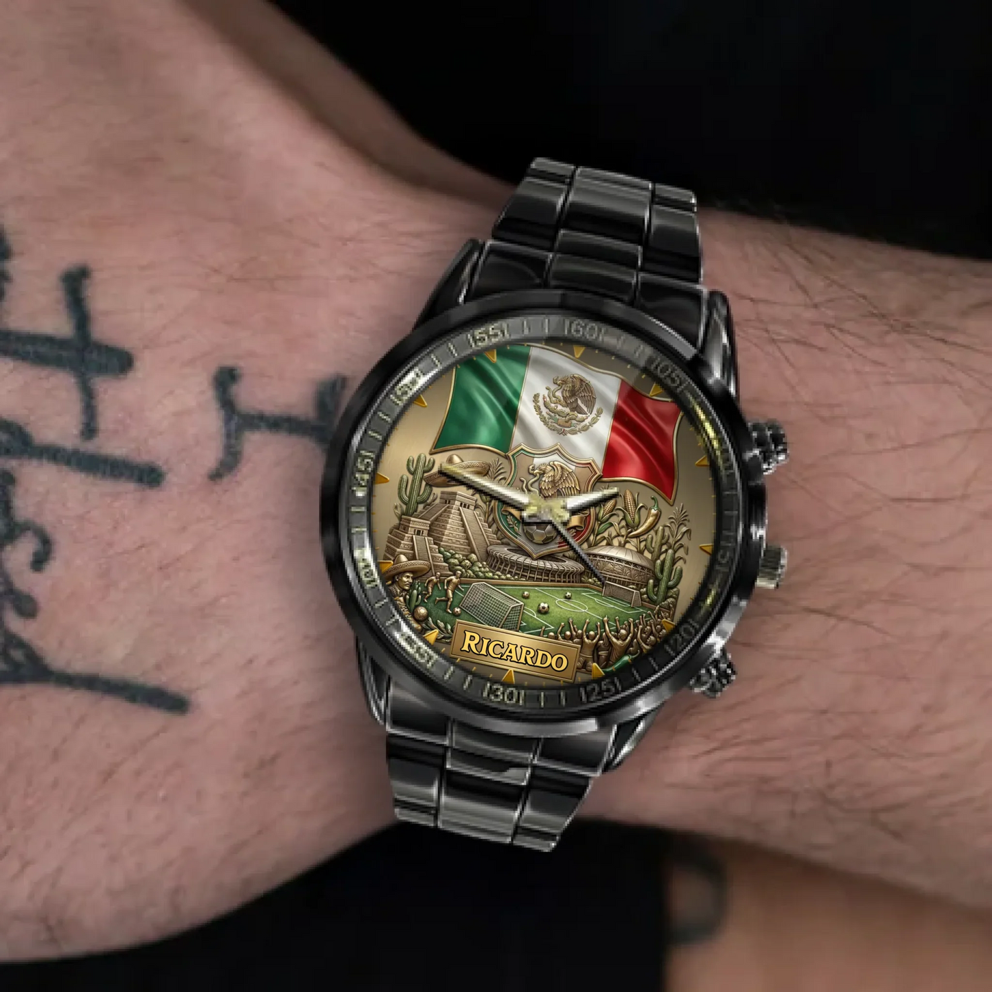 Personalized Mexico Soccer 2026 Custom Name Watch — Mexican Flag Eagle Patriotic Commemorative Timepiece