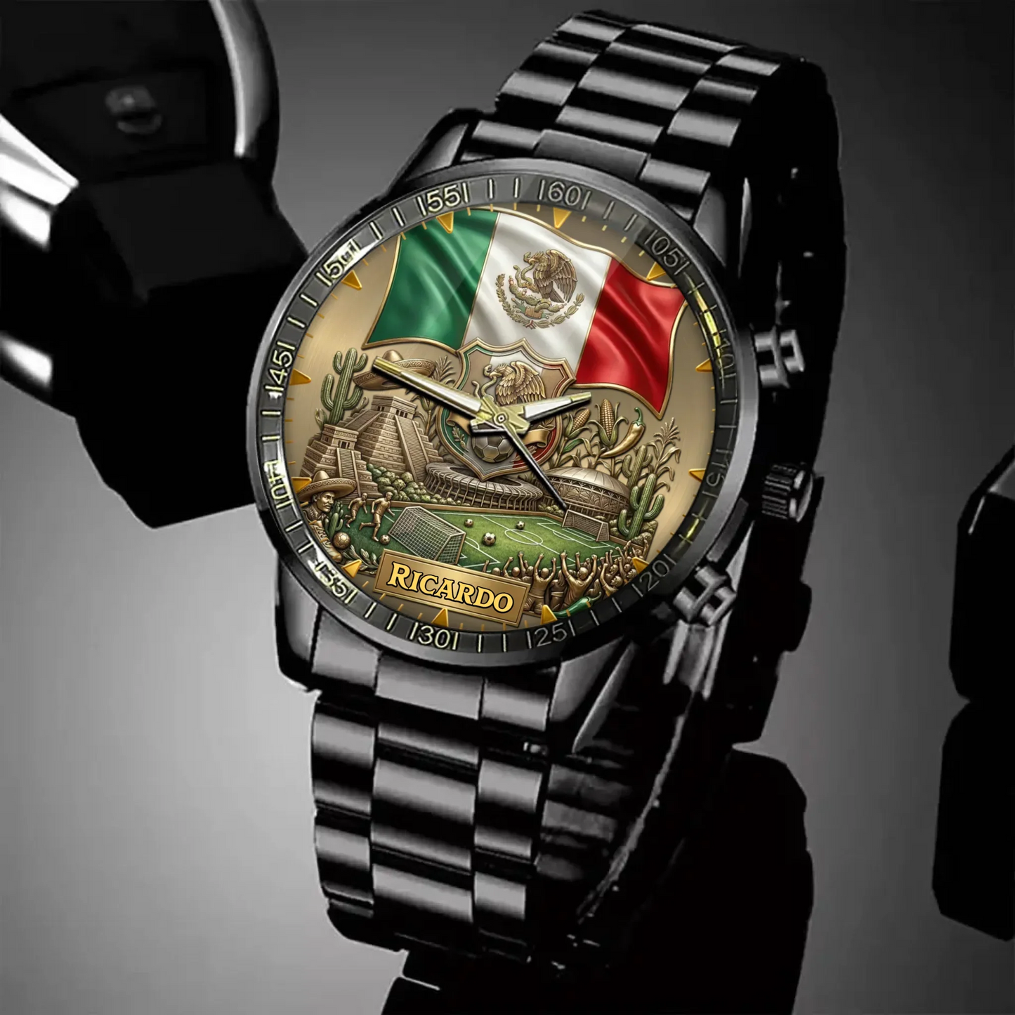 Personalized Mexico Soccer 2026 Custom Name Watch — Mexican Flag Eagle Patriotic Commemorative Timepiece