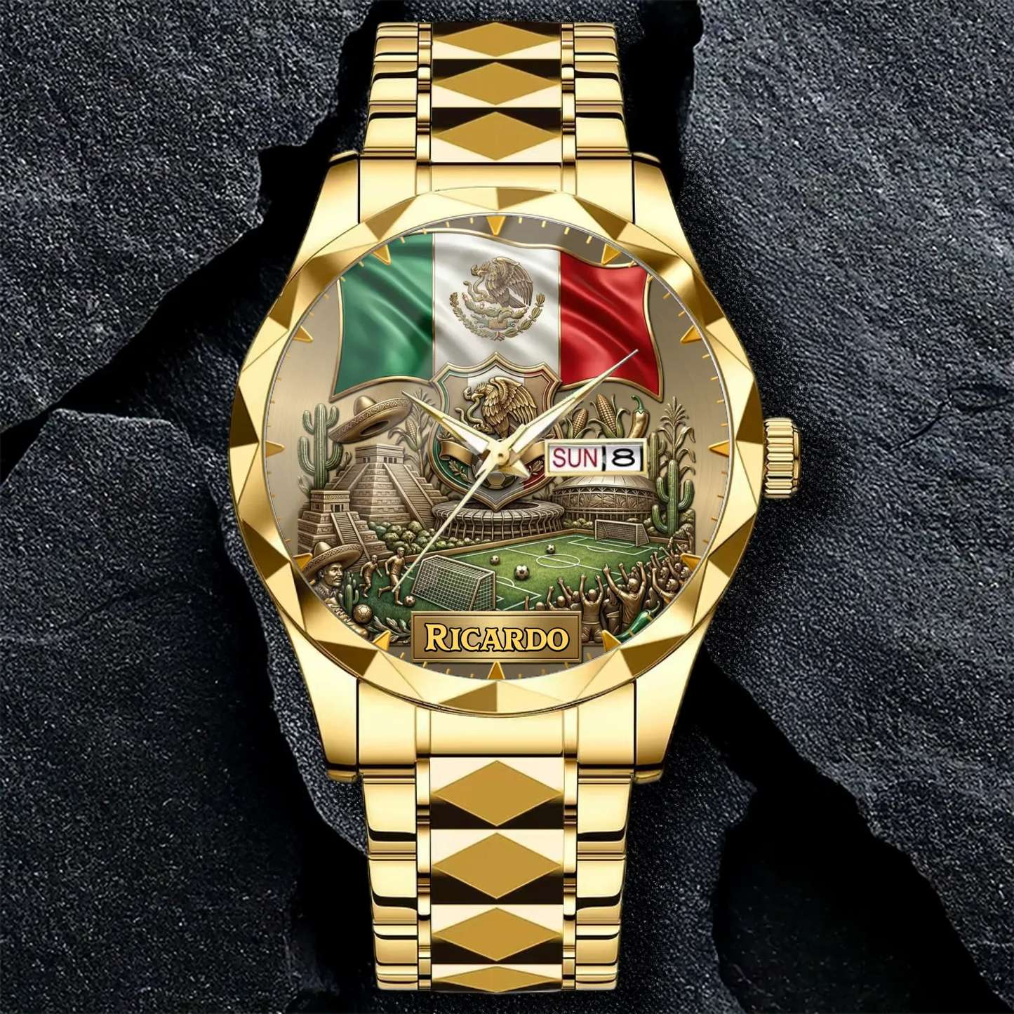 Personalized Mexico Soccer 2026 Custom Name Watch — Mexican Flag Eagle Patriotic Commemorative Timepiece