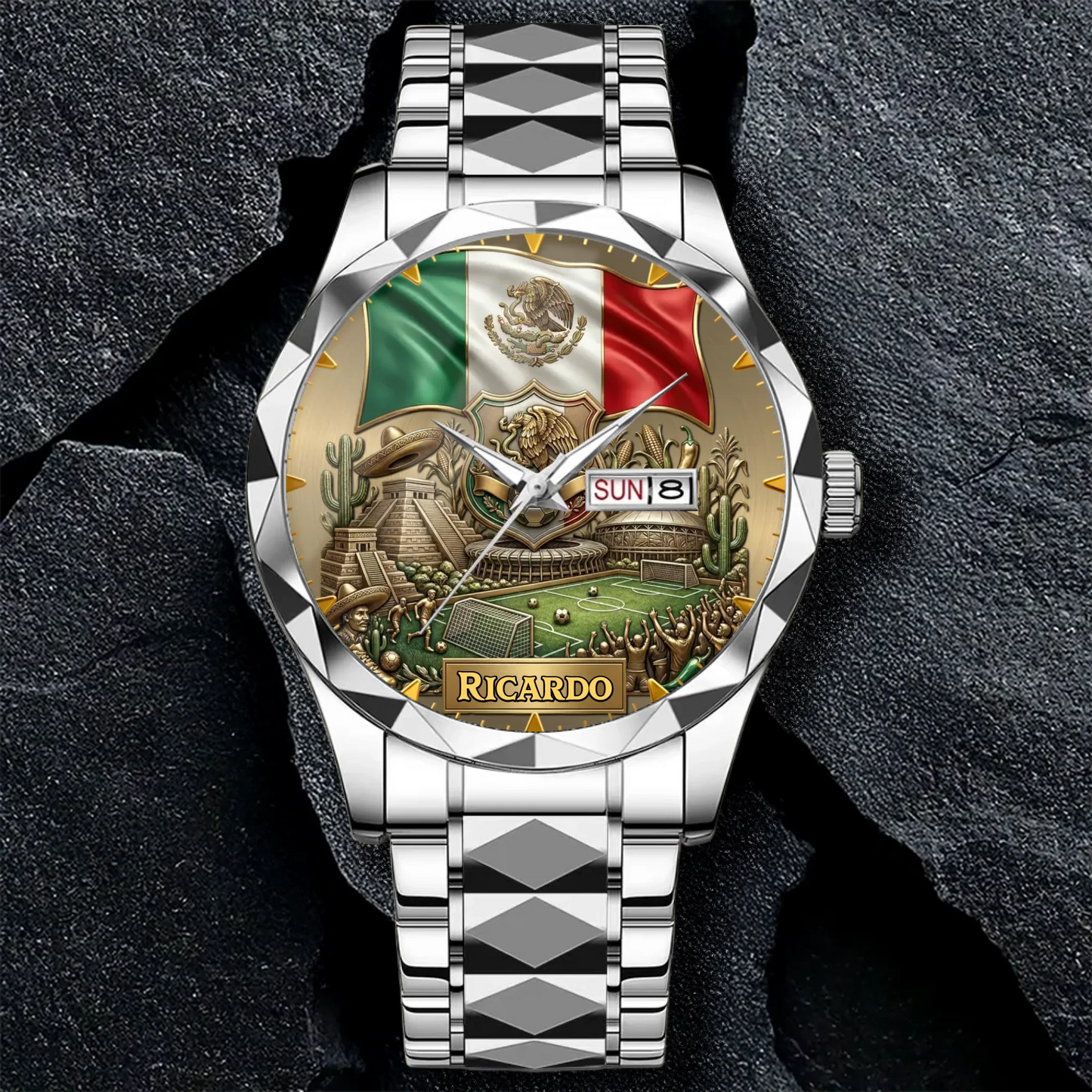 Personalized Mexico Soccer 2026 Custom Name Watch — Mexican Flag Eagle Patriotic Commemorative Timepiece