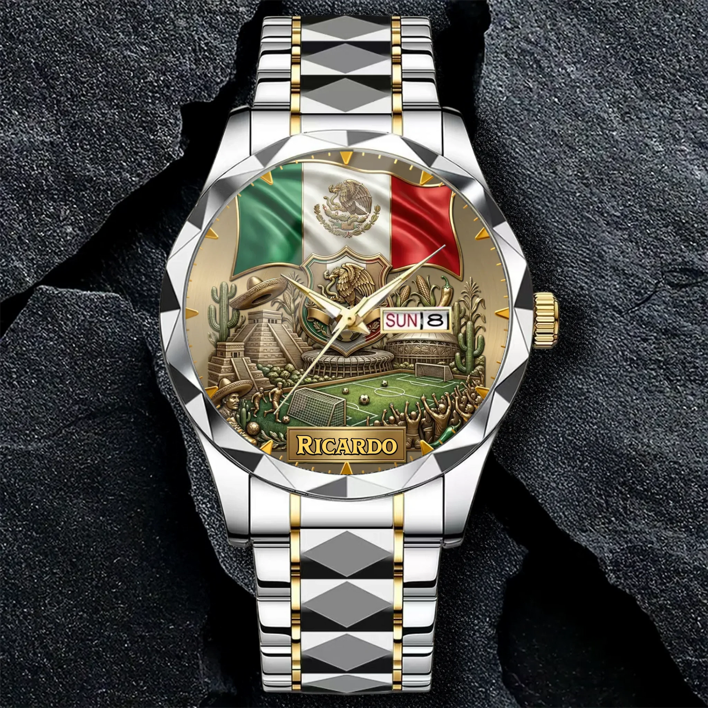 Personalized Mexico Soccer 2026 Custom Name Watch — Mexican Flag Eagle Patriotic Commemorative Timepiece