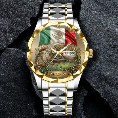 Personalized Mexico Soccer 2026 Custom Name Watch — Mexican Flag Eagle Patriotic Commemorative Timepiece