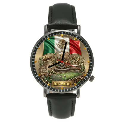 Personalized Mexico Soccer 2026 Custom Name Watch — Mexican Flag Eagle Patriotic Commemorative Timepiece