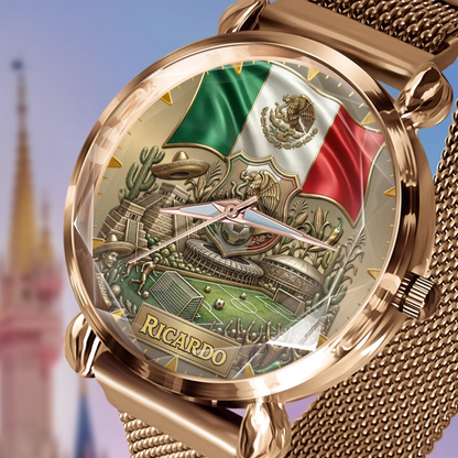Personalized Mexico Soccer 2026 Custom Name Watch — Mexican Flag Eagle Patriotic Commemorative Timepiece