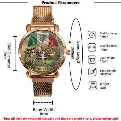 Personalized Mexico Soccer 2026 Custom Name Watch — Mexican Flag Eagle Patriotic Commemorative Timepiece