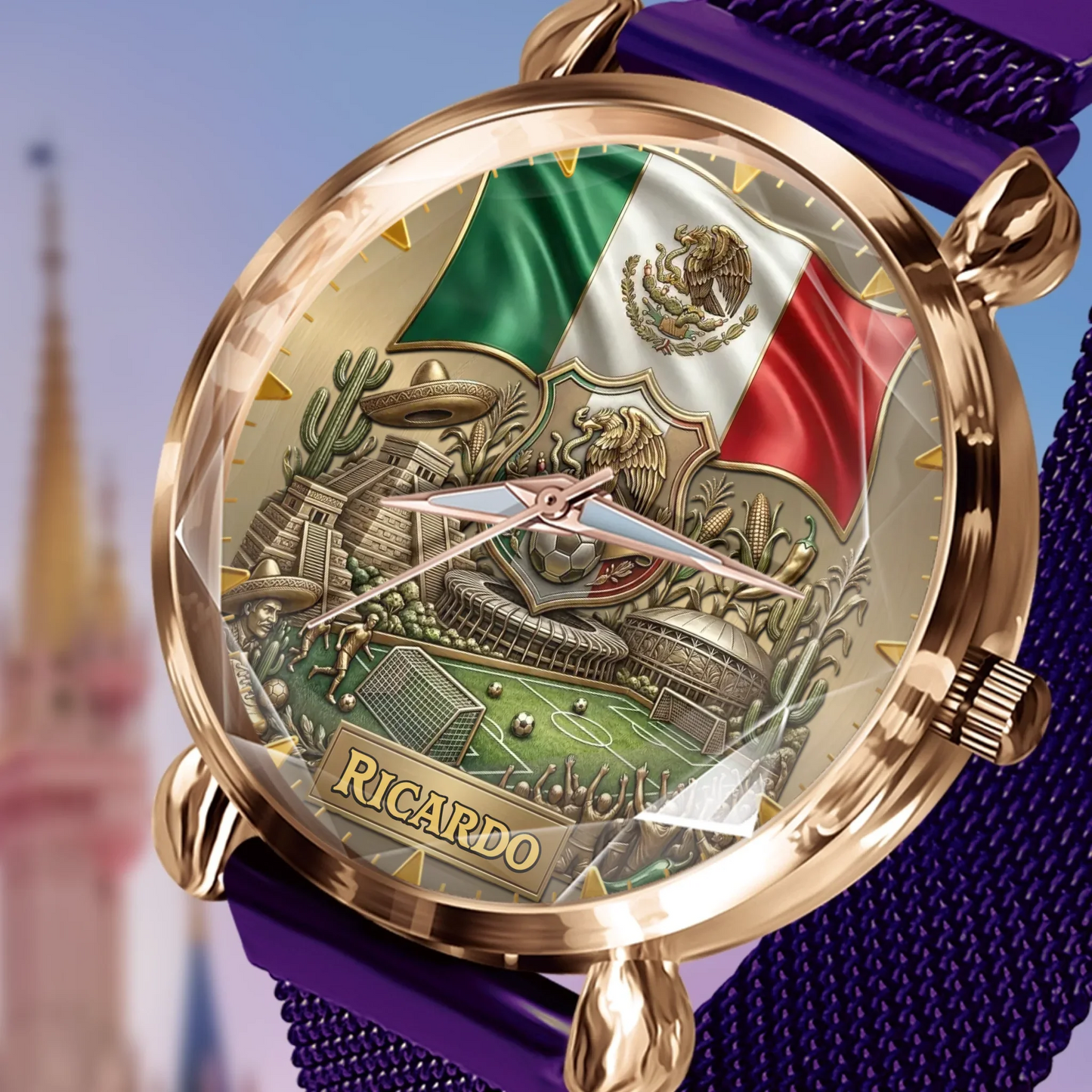 Personalized Mexico Soccer 2026 Custom Name Watch — Mexican Flag Eagle Patriotic Commemorative Timepiece