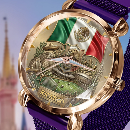 Personalized Mexico Soccer 2026 Custom Name Watch — Mexican Flag Eagle Patriotic Commemorative Timepiece