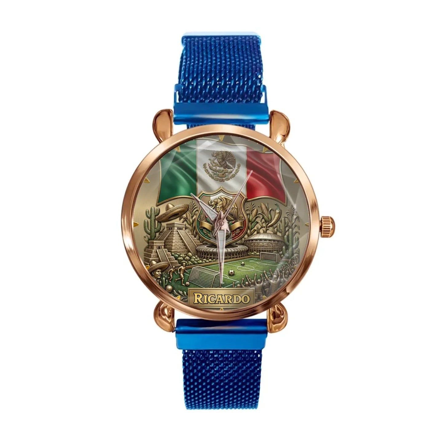 Personalized Mexico Soccer 2026 Custom Name Watch — Mexican Flag Eagle Patriotic Commemorative Timepiece