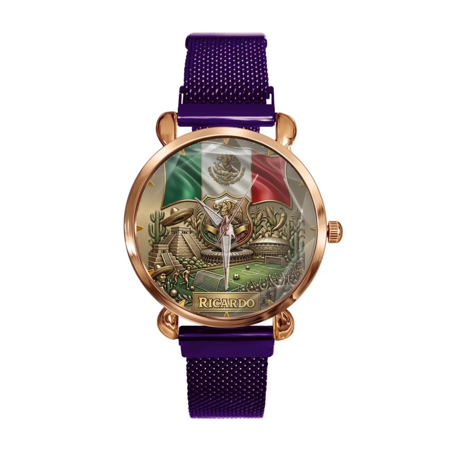 Personalized Mexico Soccer 2026 Custom Name Watch — Mexican Flag Eagle Patriotic Commemorative Timepiece