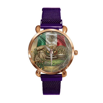 Personalized Mexico Soccer 2026 Custom Name Watch — Mexican Flag Eagle Patriotic Commemorative Timepiece