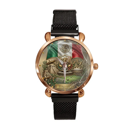 Personalized Mexico Soccer 2026 Custom Name Watch — Mexican Flag Eagle Patriotic Commemorative Timepiece
