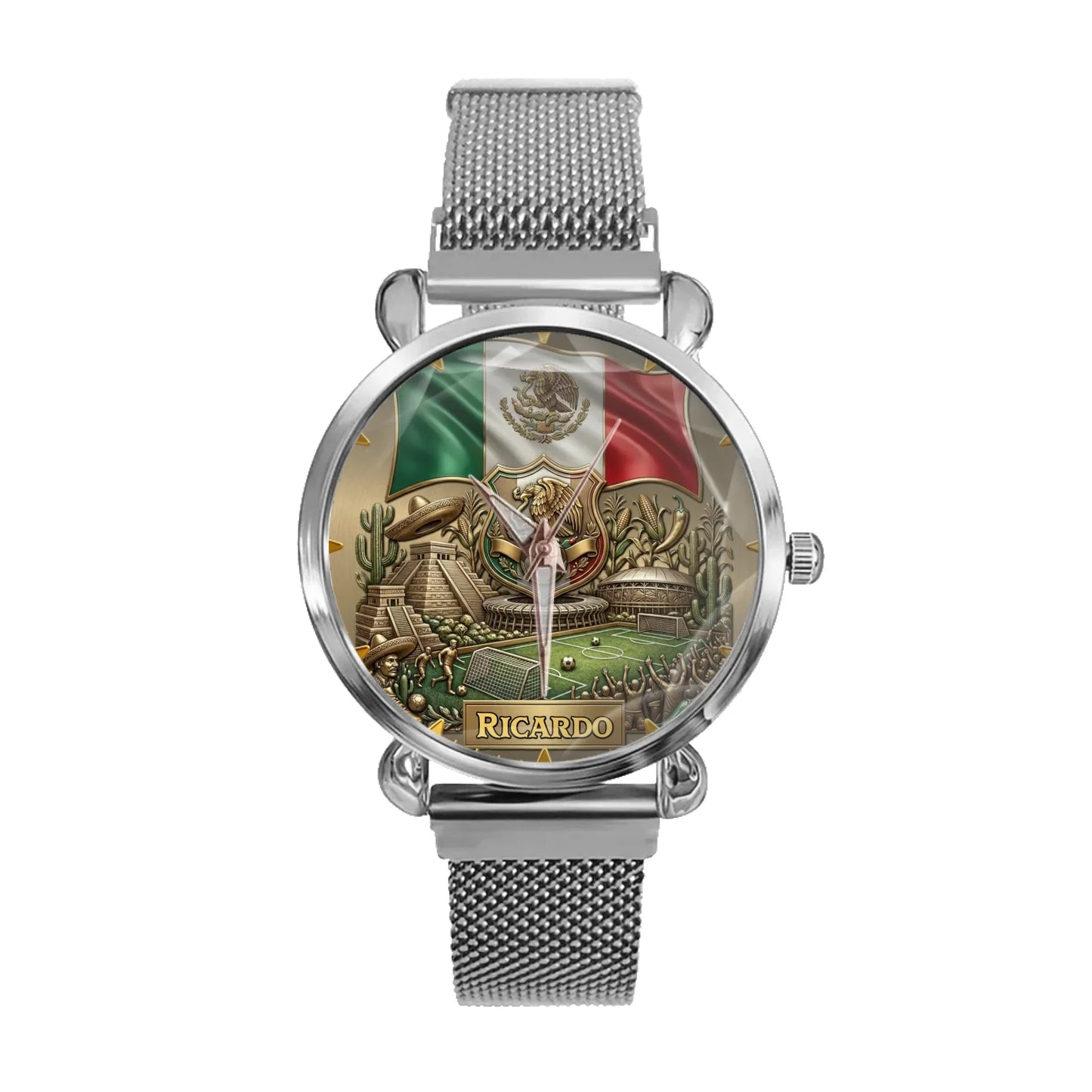 Personalized Mexico Soccer 2026 Custom Name Watch — Mexican Flag Eagle Patriotic Commemorative Timepiece