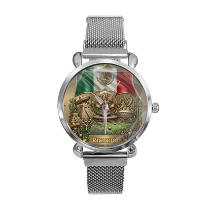 Personalized Mexico Soccer 2026 Custom Name Watch — Mexican Flag Eagle Patriotic Commemorative Timepiece