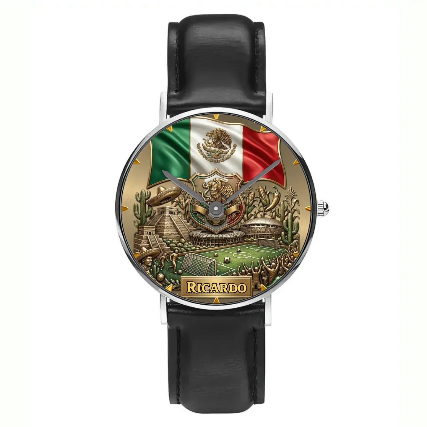 Personalized Mexico Soccer 2026 Custom Name Watch — Mexican Flag Eagle Patriotic Commemorative Timepiece