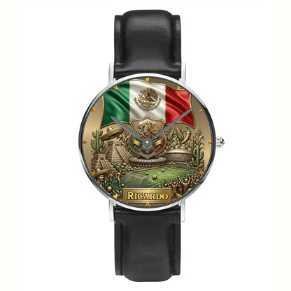 Personalized Mexico Soccer 2026 Custom Name Watch — Mexican Flag Eagle Patriotic Commemorative Timepiece