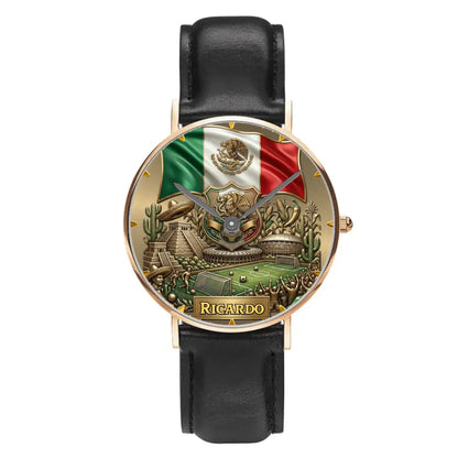 Personalized Mexico Soccer 2026 Custom Name Watch — Mexican Flag Eagle Patriotic Commemorative Timepiece