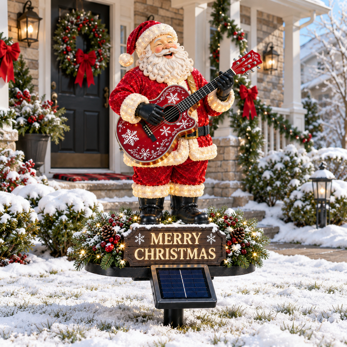 🔥50% Off Last Day✨🎅 Light-Up Guitar Santa Christmas Yard Decoration🎸 – Festive Outdoor Holiday Display 🎄✨