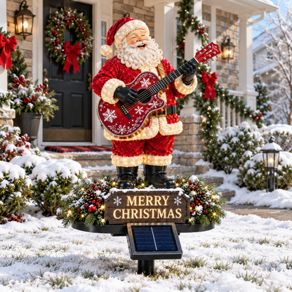 🔥50% Off Last Day✨🎅 Light-Up Guitar Santa Christmas Yard Decoration🎸 – Festive Outdoor Holiday Display 🎄✨