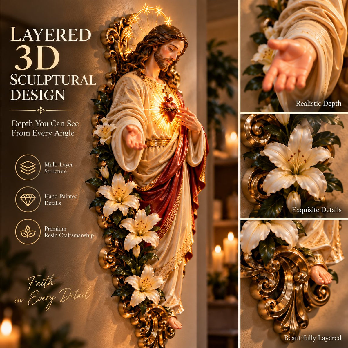 Sacred Heart of Jesus 3D Lighted Wall Decor