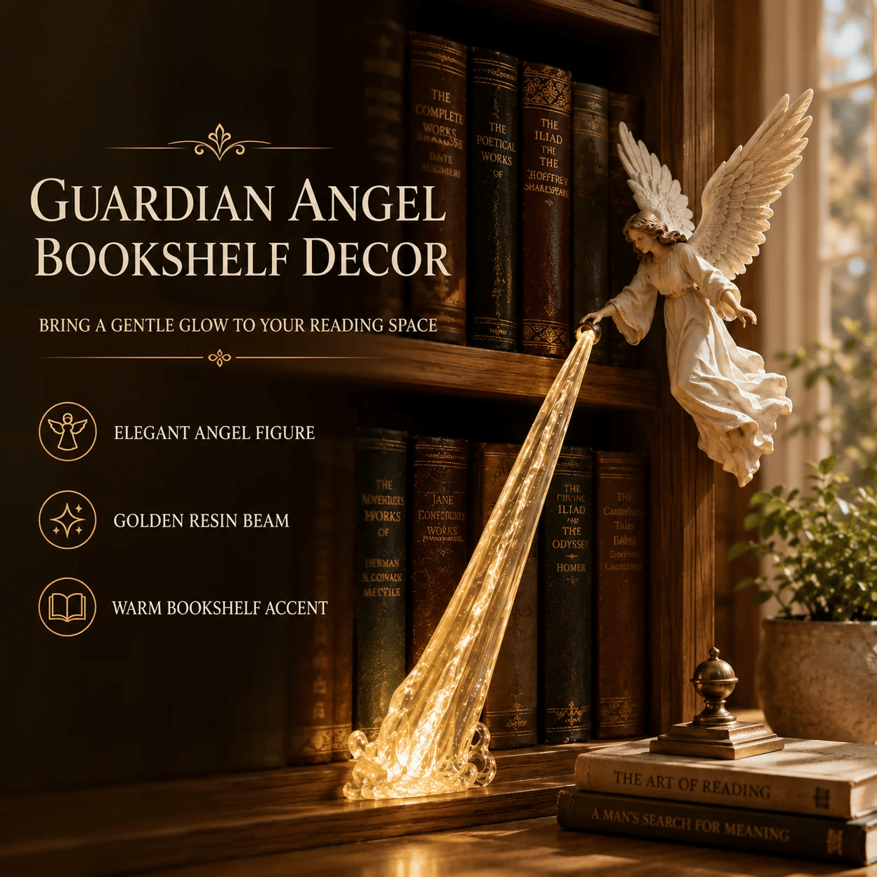 👼🎁 Celestial Guardian – Angel Light Beam Bookshelf Decor