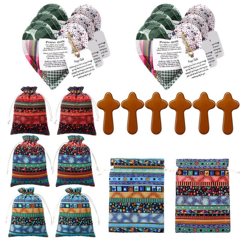 🎁🙏Pocket Prayer Quilt Set | Mini Handmade Prayer Blankets with Cross & Drawstring Bag Christian Gifts✝️
