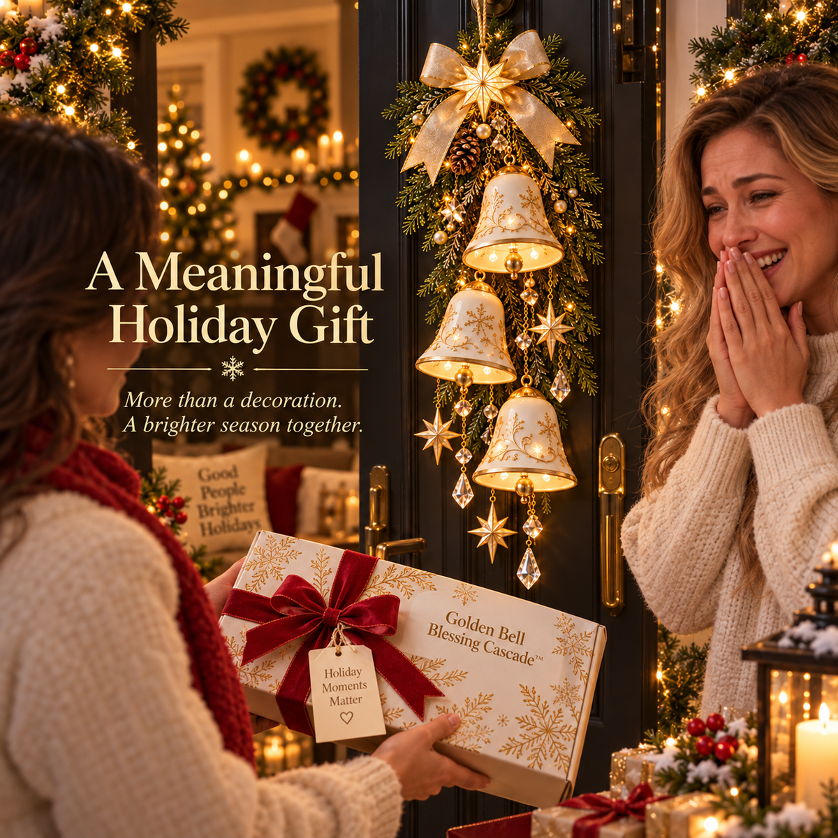 Golden Bell Blessing Cascade – Lighted Christmas Door Decor
