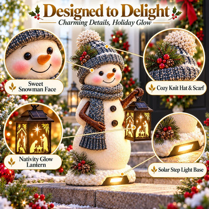 ⛄️🎄Snowman Nativity Glow– Solarbetriebene Weihnachts-Stufenleuchte mit Projektion der Heiligen Familie🌙