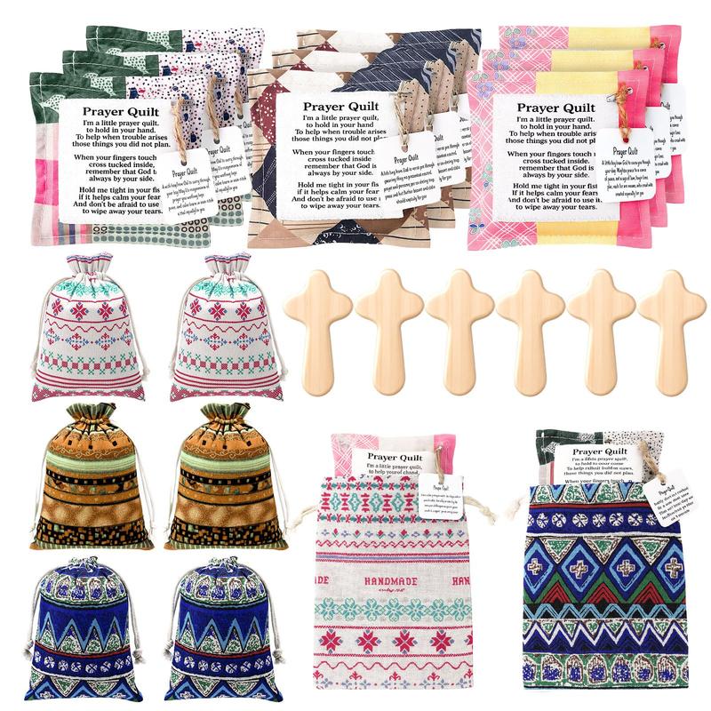 🎁🙏Pocket Prayer Quilt Set | Mini Handmade Prayer Blankets with Cross & Drawstring Bag Christian Gifts✝️