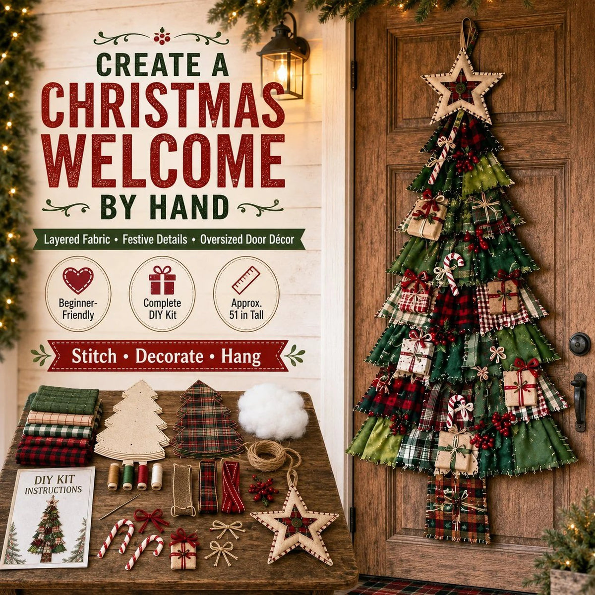 🔥 SPECIAL OFFER |🎄Beginner-Friendly DIY Oversized Patchwork Christmas Tree Door Hanging Kit💕