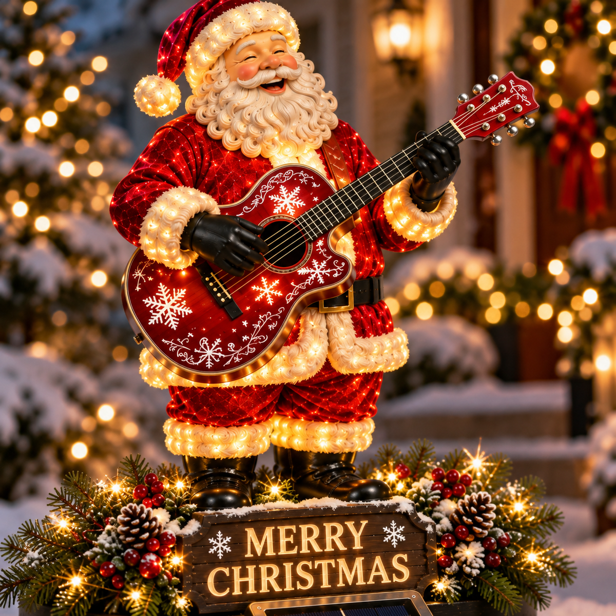 🔥50% Off Last Day✨🎅 Light-Up Guitar Santa Christmas Yard Decoration🎸 – Festive Outdoor Holiday Display 🎄✨