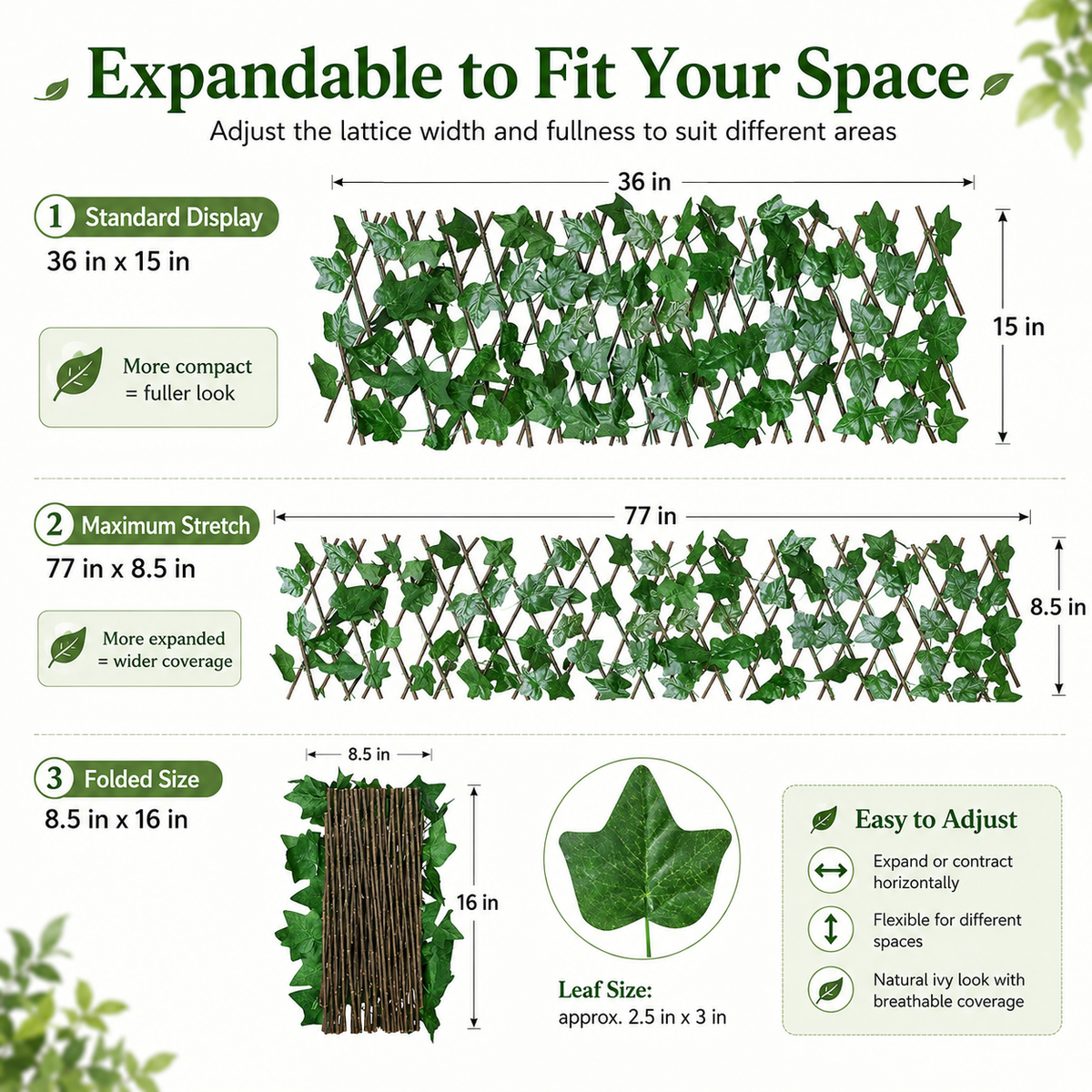 🔥 SPECIAL OFFER |🍃Expandable Ivy Privacy Fence – Retractable Green Lattice Screen for Patio & Garden