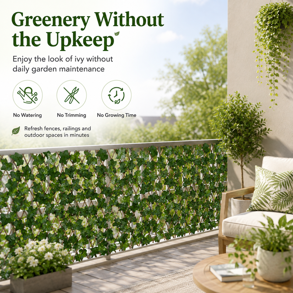 🔥 SPECIAL OFFER |🍃Expandable Ivy Privacy Fence – Retractable Green Lattice Screen for Patio & Garden