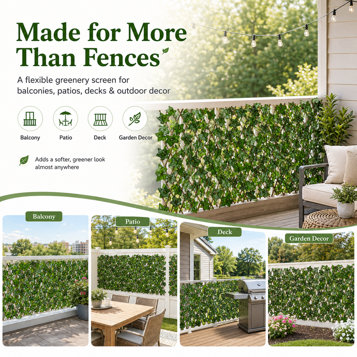 🔥 SPECIAL OFFER |🍃Expandable Ivy Privacy Fence – Retractable Green Lattice Screen for Patio & Garden