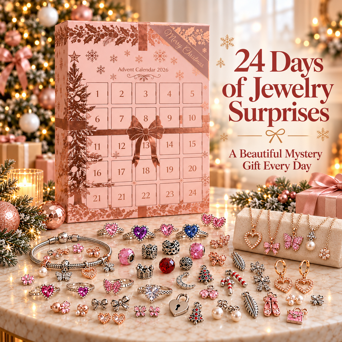 🎀 24-Day Jewelry Advent Calendar – Daily Mystery Charms & Holiday Surprises ✨🎄 10