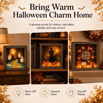 🎃DIY Lighted Halloween Shadow Box Kit – Warm LED Fall Decor & Easy Seasonal Craft