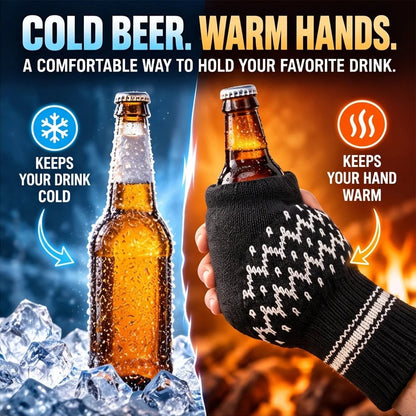 🏆Limited Time Sale 49% OFF⚡❄️Winter Knit Beer Bottle Gloves｜Striped Drink Cooler Sleeve🍻