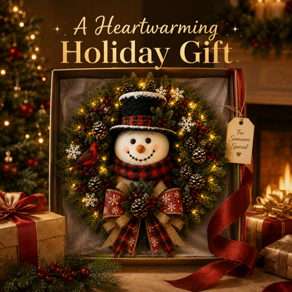 ✨✨Hot Sale 40% OFF⛄ Pre-Lit Snowman Christmas Wreath –  Bring Holiday Cheer to Every Door